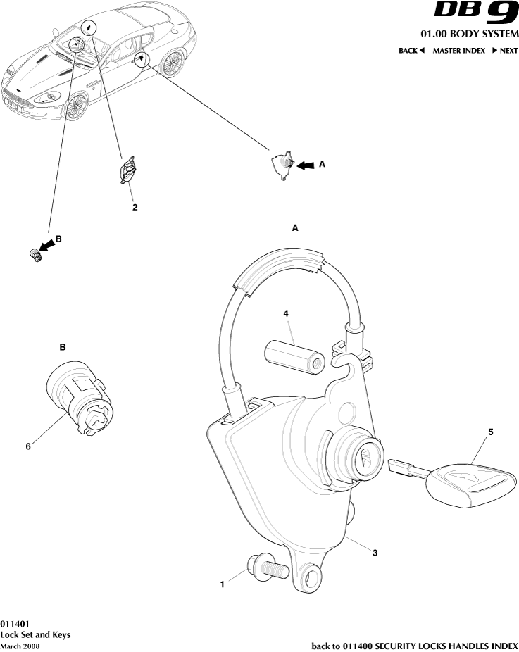 Aston Store Later DB9 Lockset and Emergency Key Aston Store