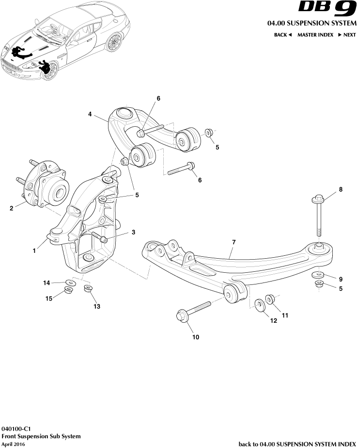Early DB9 Front Suspension Assembly Parts