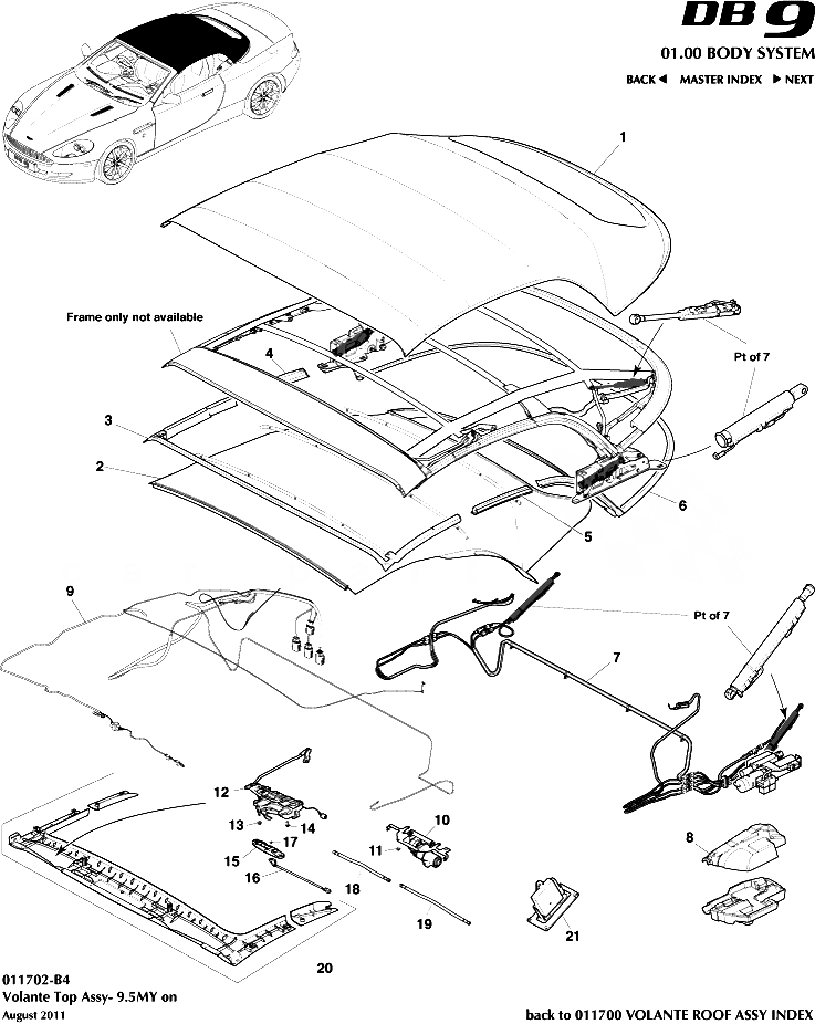 Early DB9 Volante 2009 Roof Assembly