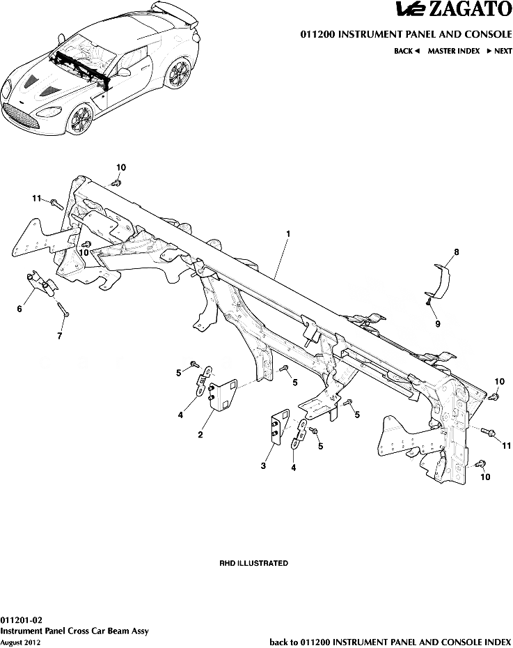 V12 zagato Instrument Panel Cross Car Beam Assembly Aston Store