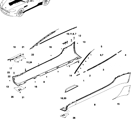 V8 Vantage Body Side Quarter Trim and Ornamentation (Roadster)