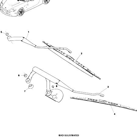 V12 Vantage Wiper Arm and Blade Assembly