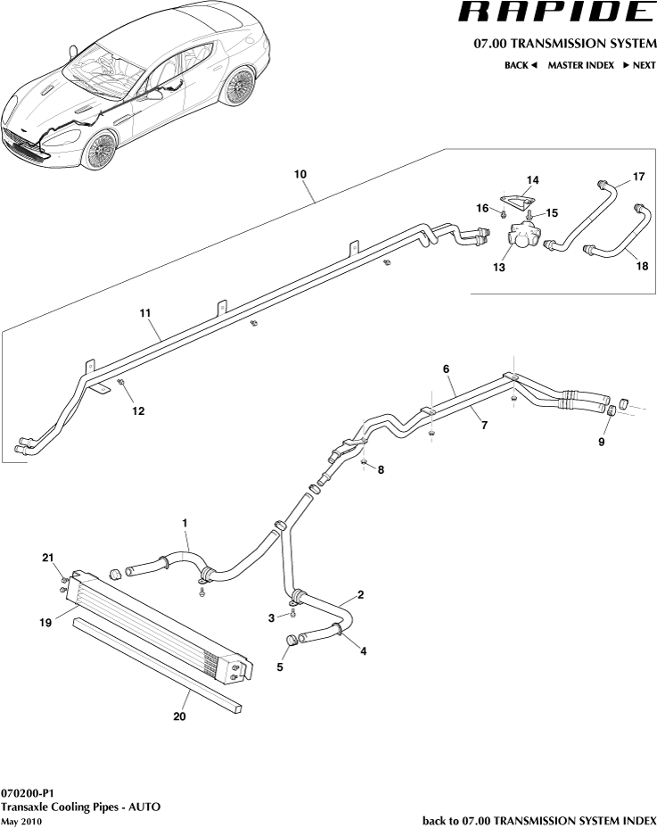 Rapide Transaxle Cooling Pipes (Auto) Aston Store