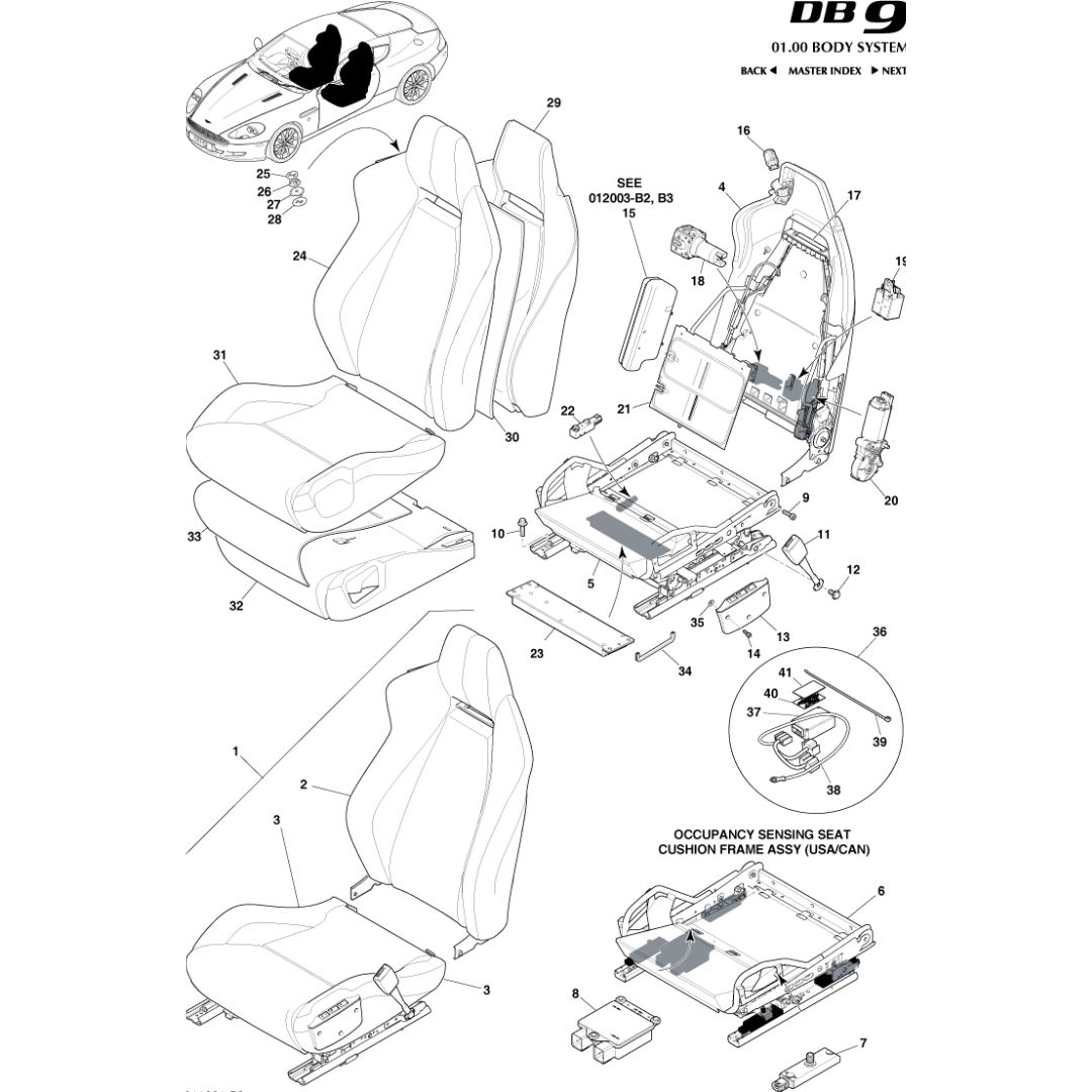 Early DB9 Front seat Assembly, from (V) A09110