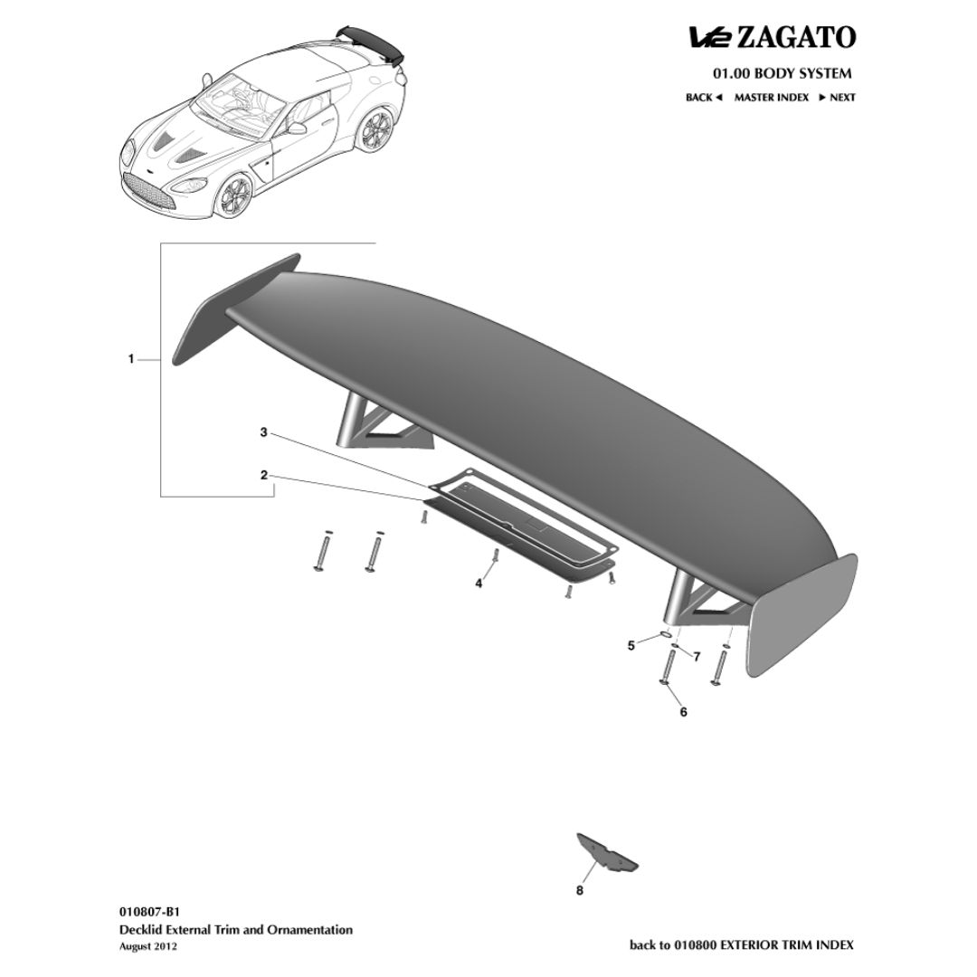 V12 Zagato Decklid External Trim and Ornamentation